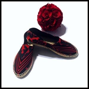 Maje Feline Printed Espadrilles in Red/Black Combo